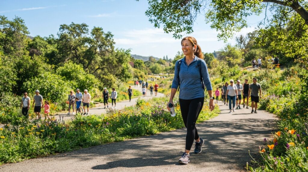 A person walks outside as part of daily physical activity