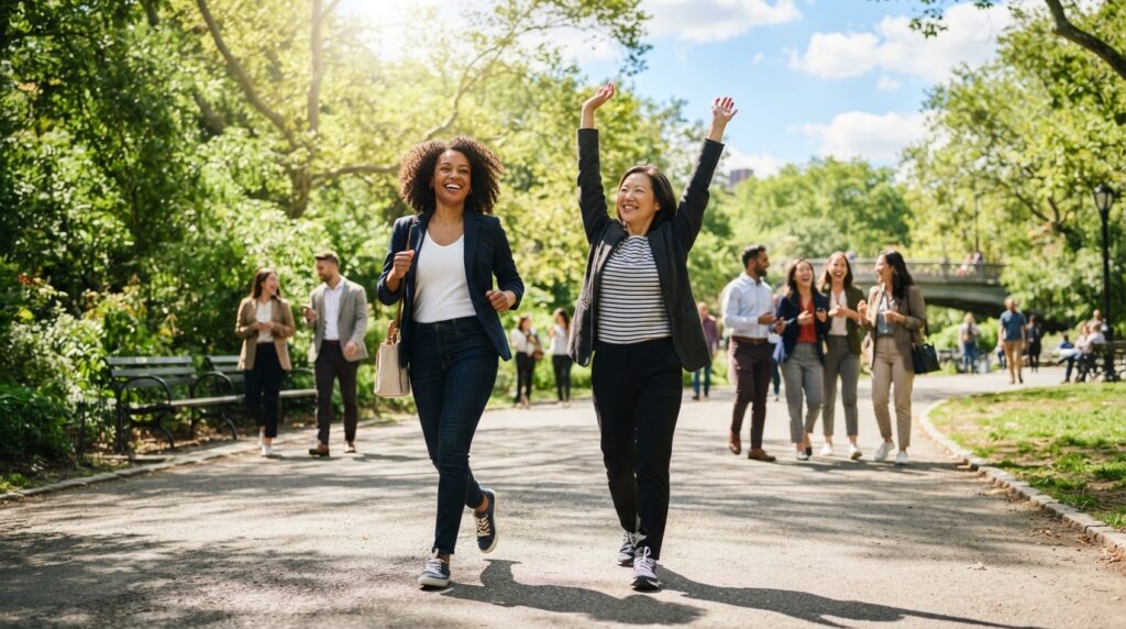 A walking break outside adds activity to a normal week