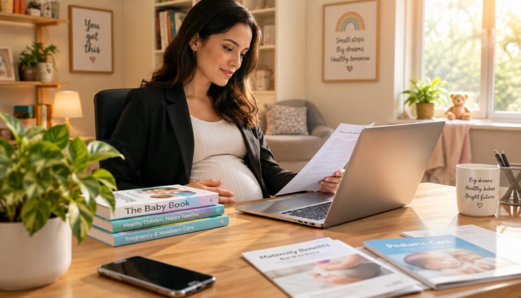 Expectant parent checking maternity and pediatric plan benefits
