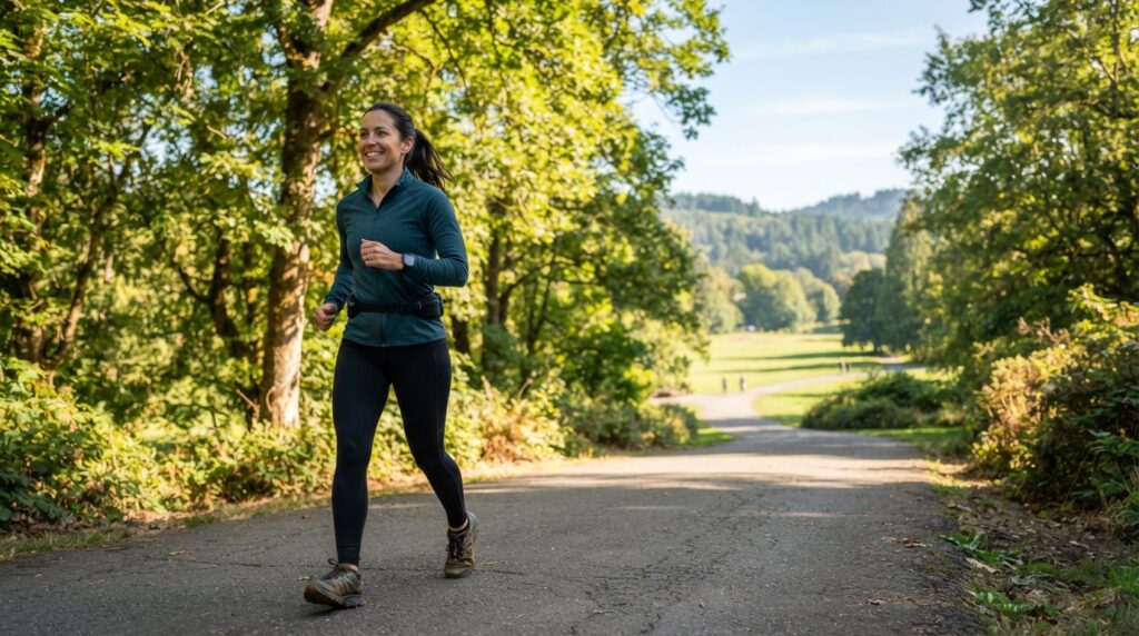 Person takes a brisk walk as part of a weekly exercise routine