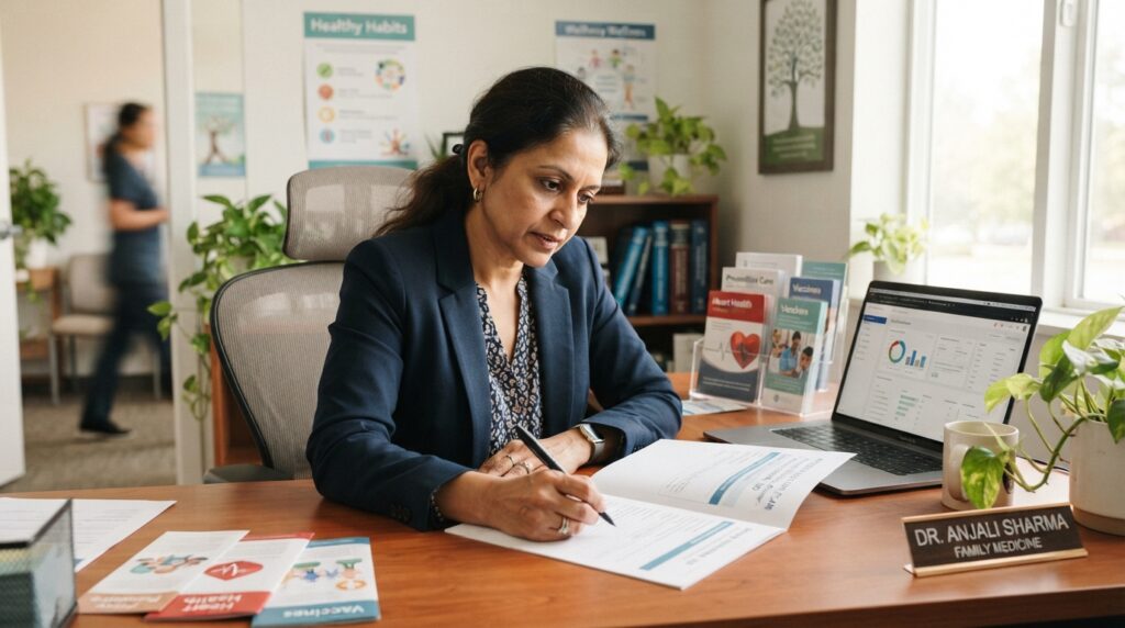Primary care provider checks health plan and preventive care coverage